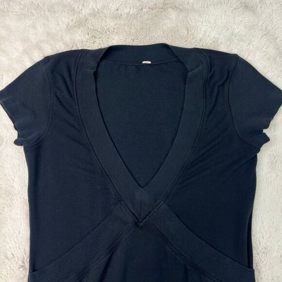 Lululemon Ribbed VNeck Short Sleeve Dance Pulse Dress Black Size 6 Tennis Stretc - Picture 3 of 9